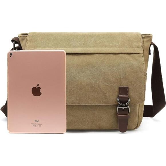 Canvas Messenger Bag Large Crossbody Bag Shoulder Bag Vintage Laptop Travel Bag - Picture 6 of 8